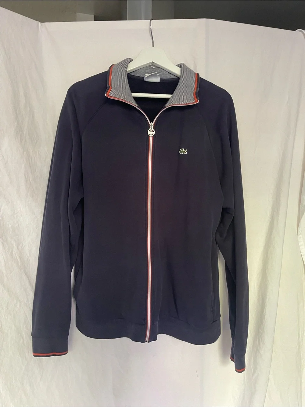 Vintage Lacoste Full Zip Track Jacket Size L Contrast Ribbed Collar tennis sport
